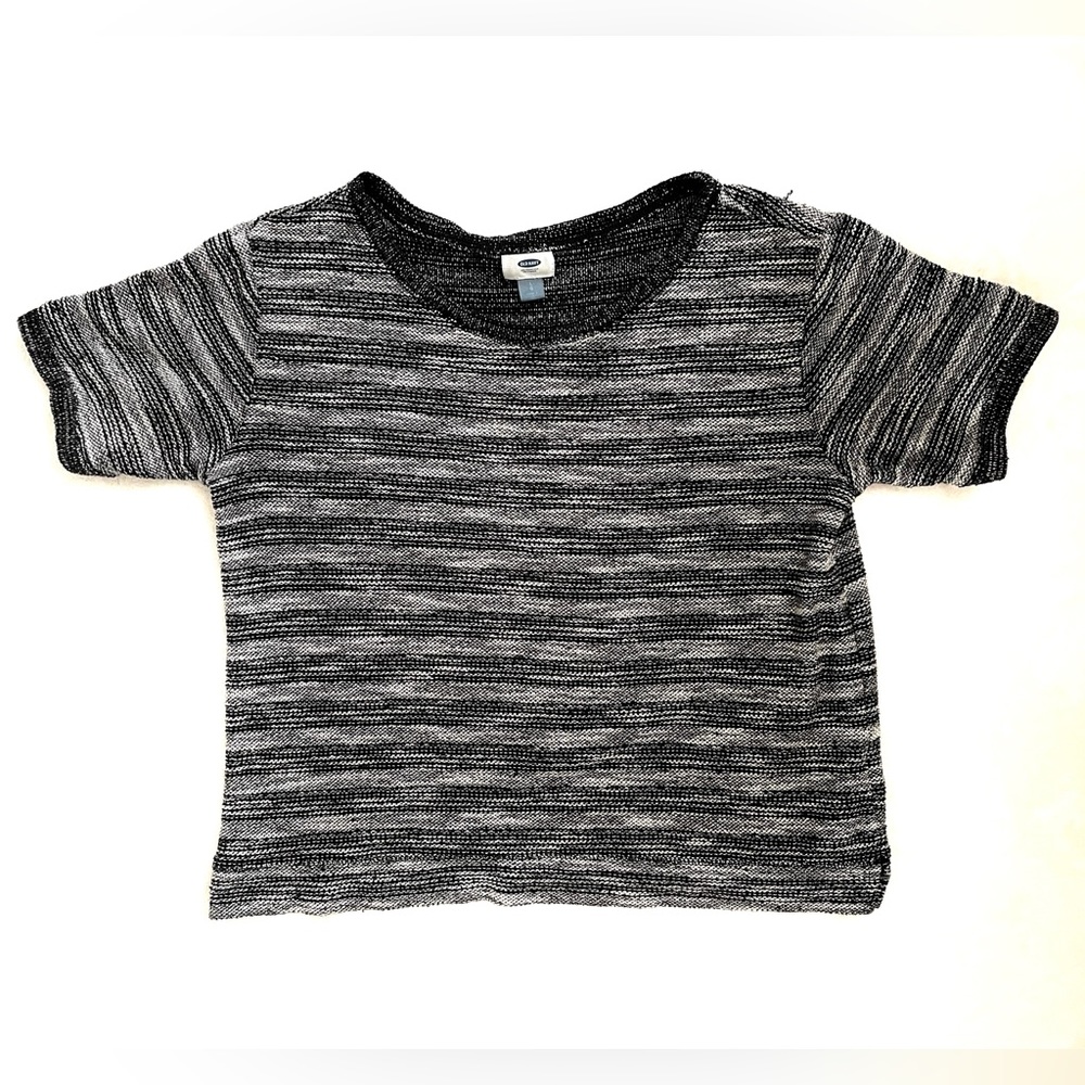 Old Navy Large Striped Knit Textured Short Sleeve Black & Grey Shirt